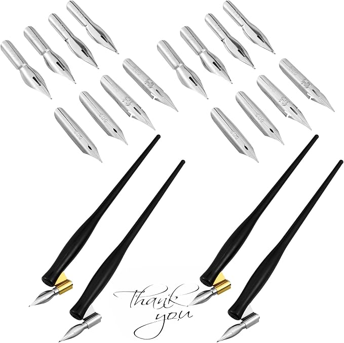 Zonon 2 Sets Oblique Calligraphy Dip Pen Set Include 2-in-1 Calligraphy Oblique Pen or Straight Holder with 8 Pcs Replacement Nibs