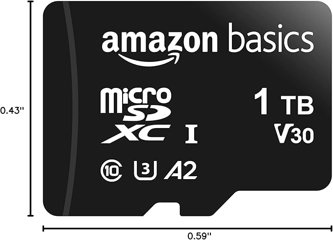 Amazon Basics microSDXC Memory Card for Smartphones, Tablets, Drones, Full HD, with Full Size Adapter, A2, U3, Read Speed up to 100 MB/s, 1 TB, Black