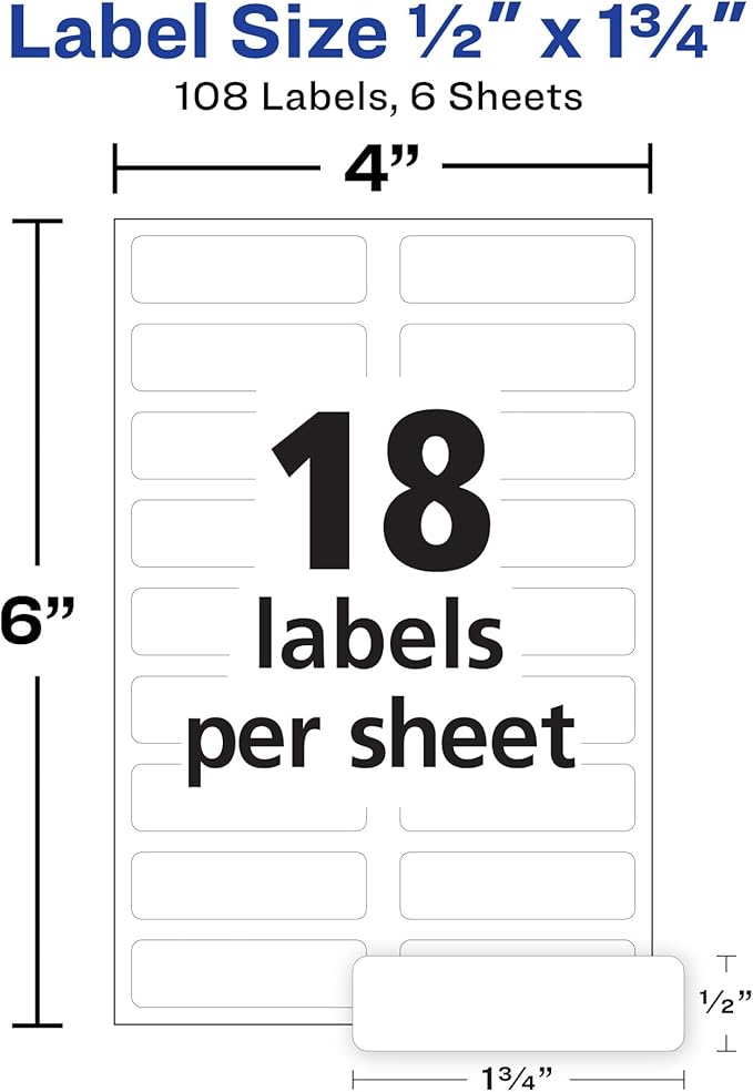 AVERY No-Iron Fabric Labels White | Washer and Dryer-Safe | Handwrite with Marker | 1/2" x 1-3/4" | 54 Labels, Pack of 18