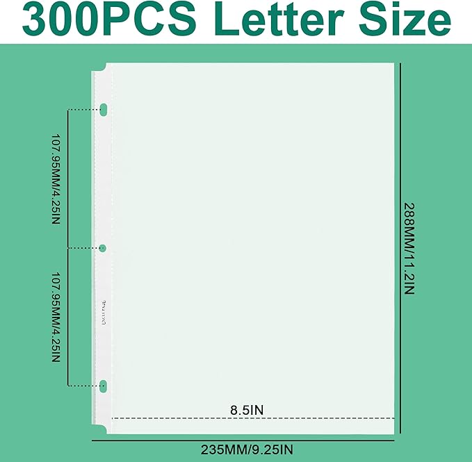 Sheet Protectors - 300 Sheets 4 mils Strong Extra Heavyweight Clear Top Load 8.5 x 11 Inch Highlight Transparent Acid-Free for 3 Ring Binder OS01300