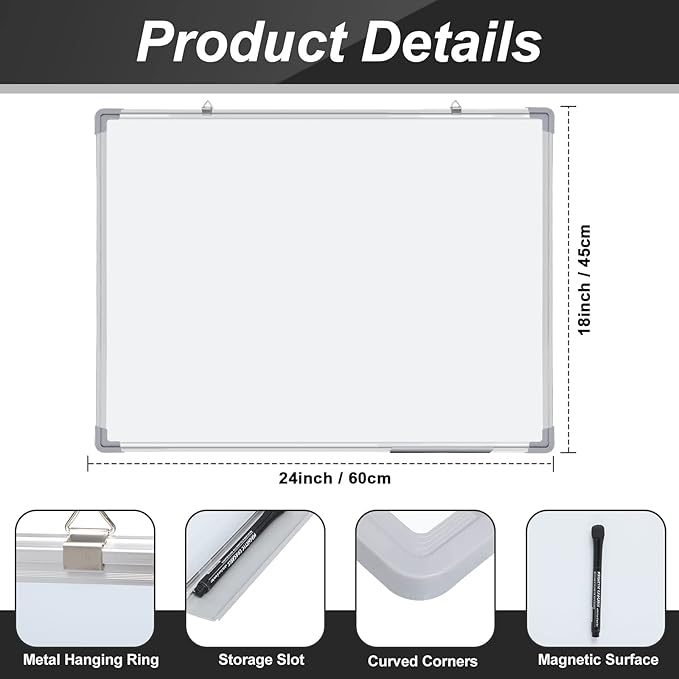 Tinlade 3 Pack Dry Erase Boards, Magnetic Dry Erase White Board Bulk Silver Aluminum Framed Whiteboard Message Presentation Wall Mounted for School Office and Home(24 x 18 Inch)
