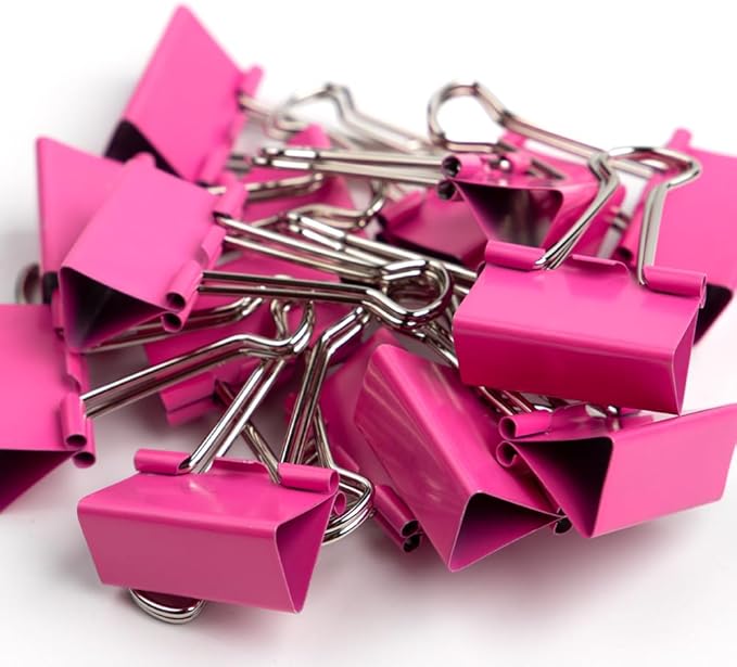JAM PAPER Colorful Binder Clips - Medium - 1 1/4 Inch (32 mm) - Pink Binderclips - 15/Pack