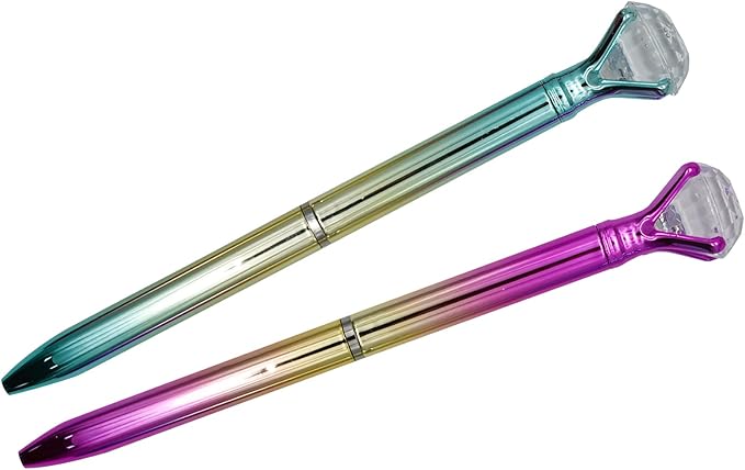 Maydahui 12 PCS Dazzling Big Diamond Ballpoint Pen Retractable Bling Rhinestone Metal Pen for Wedding Bridal Shower Party (Blue and Black Ink Random Delivery)