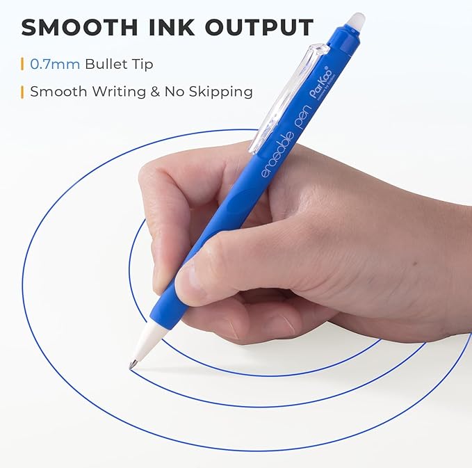 ParKoo Erasable Gel Pens, 12 Colors Retractable Erasable Colored Pens Fine Point 0.7mm, Make Mistakes Disappear, Assorted Color Inks for Drawing Coloring Writing Planner
