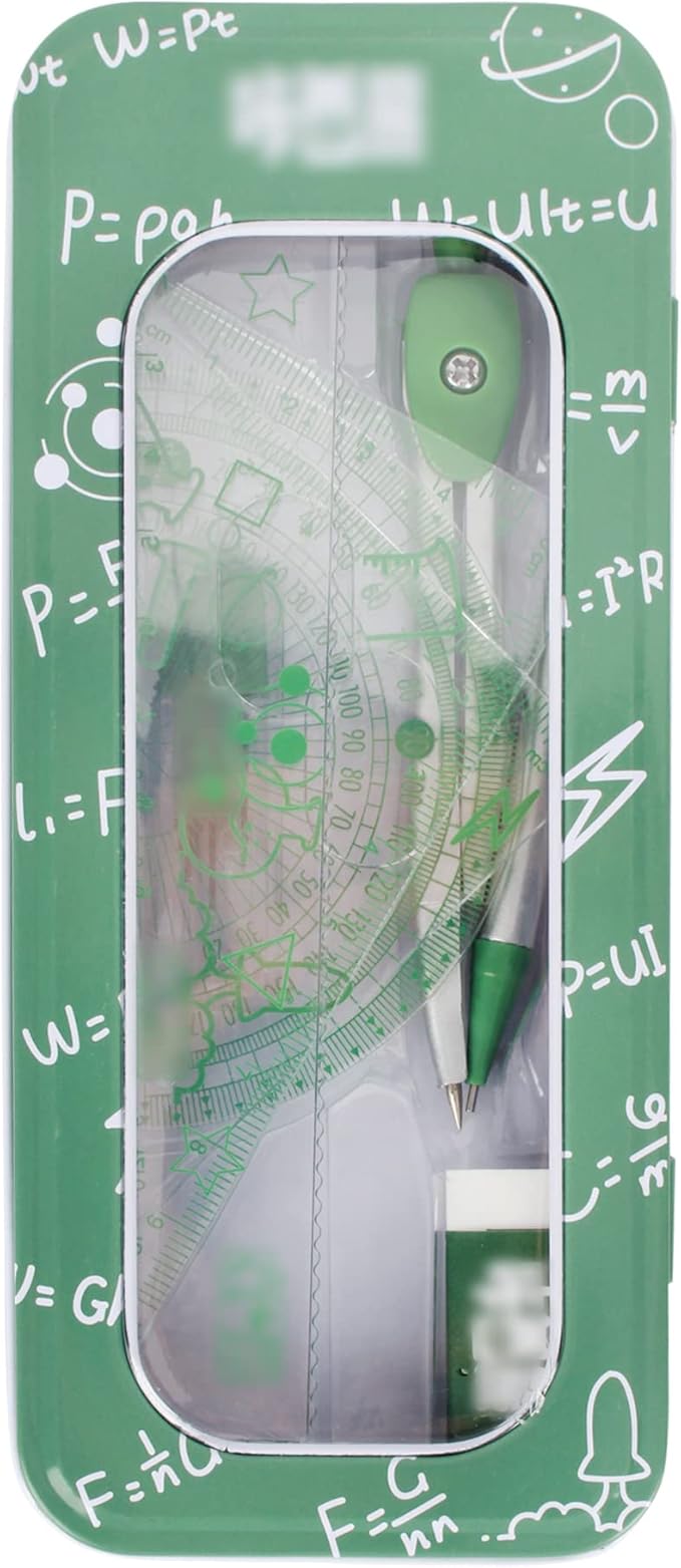 LABANCA 8 Pcs Compass Set with Protractor Rulers Pencil for Math Geometry (06970Green)