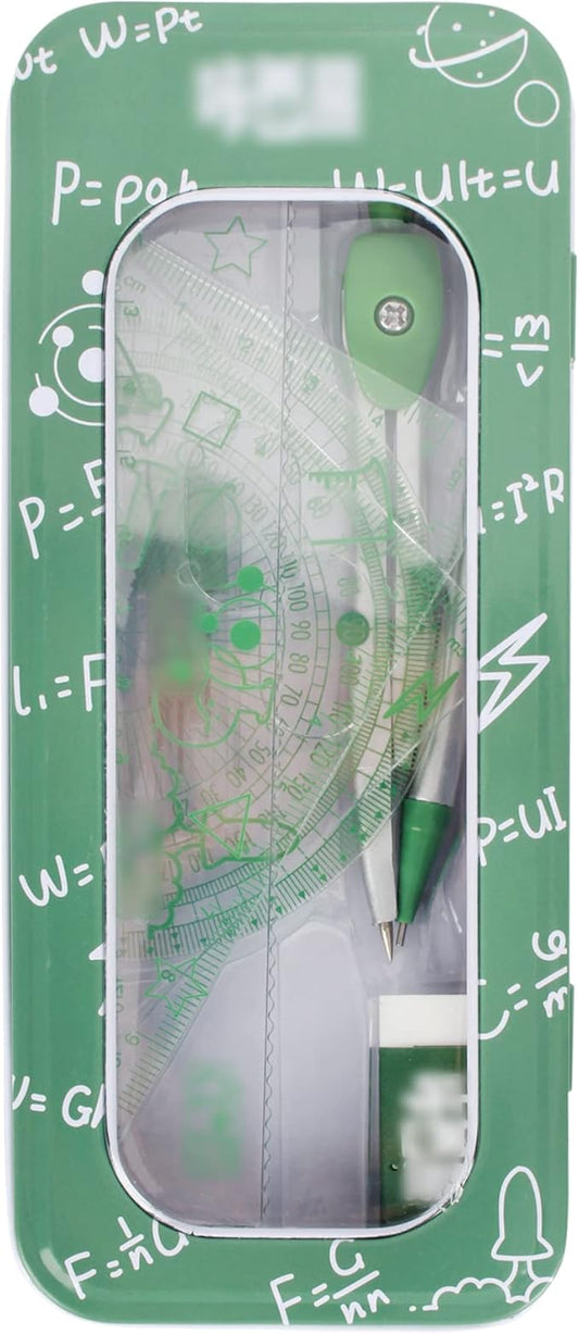 LABANCA 8 Pcs Compass Set with Protractor Rulers Pencil for Math Geometry (06970Green)
