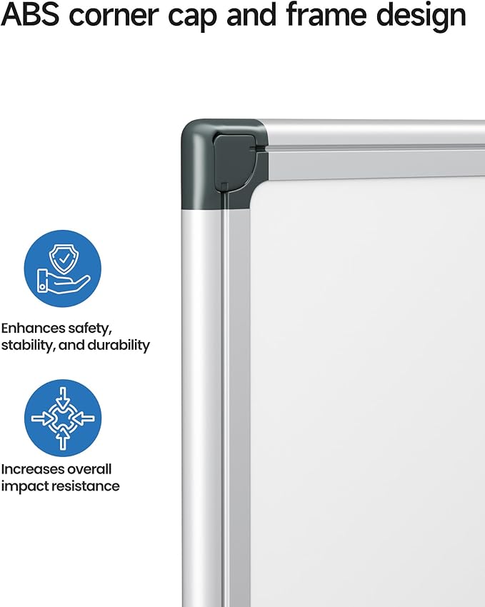 Magnetic White Board Hanging 24" x 18" for Wall, Dry Erase Board with Eraser, Markers, Magnets, Pen Tray, Silver Aluminum Frame for Home, Office, Students