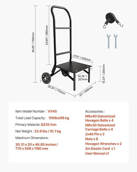 VEVOR Folding Chair Rack, 150 LBS Capacity, Heavy-Duty Chair Cart for Stacking 10 Chairs, Multi-Function Metal Chair Storage Dolly with Rubber Wheels, Push-Style Chair Holder, Matte Black