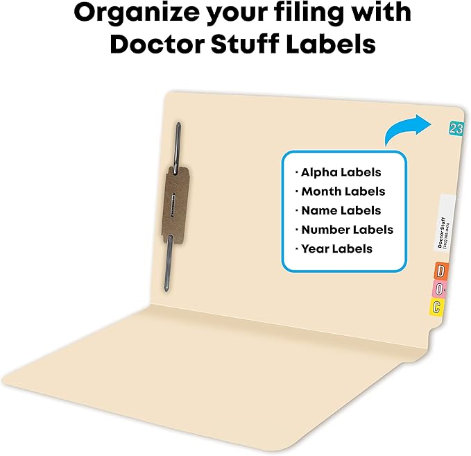 Medical File Folders with Fastener, Doctor Stuff, Letter Size, Reinforced End Tab Folders with 2” Bonded Fastener on Inside Back, 14 pt Manila Stock, Box of 50