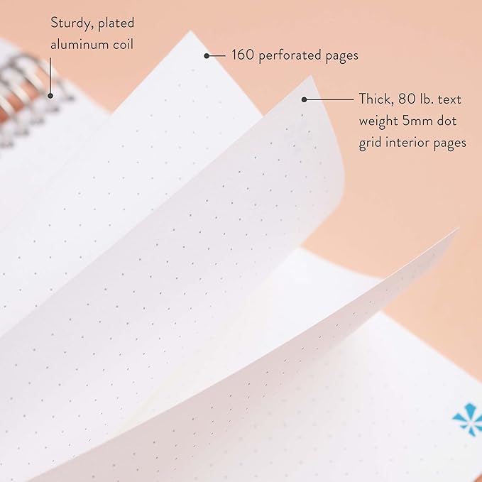 Erin Condren 8.5" X 11" Spiral Bound Dot Grid Journal Notebook - Watercolor Blooms, 5Mm Dot Grid, 160 Page Writing, Drawing & Art Notebook, 80Lb Thick Paper, Stickers Included