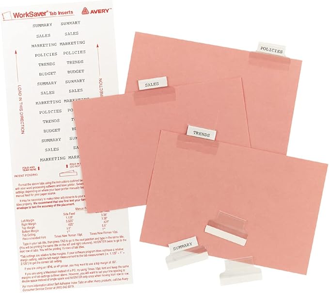 Avery Insertable Self-Adhesive Tabs with Printable Inserts, 1", Permanent Adhesive, Clear, Pack of 25 Index Tabs (16221)