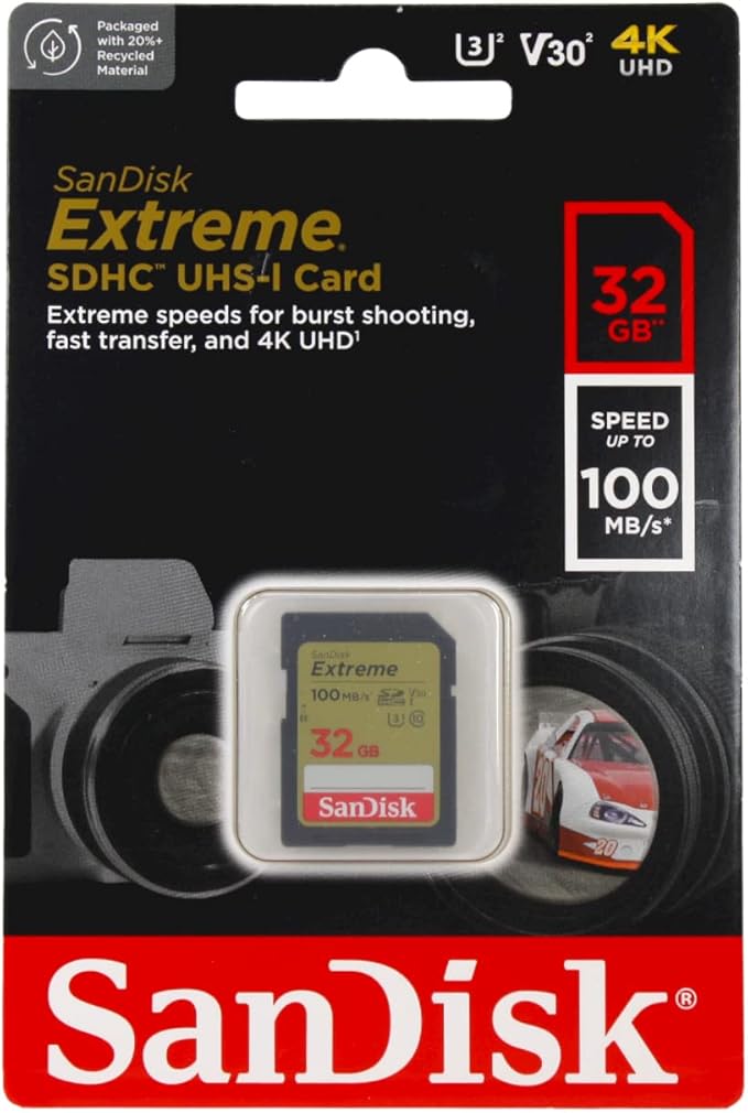 SanDisk 32GB Extreme SDHC UHS-I Memory Card - 90MB/s, C10, U3, V30, 4K UHD, SD Card - SDSDXVE-032G-GNCIN