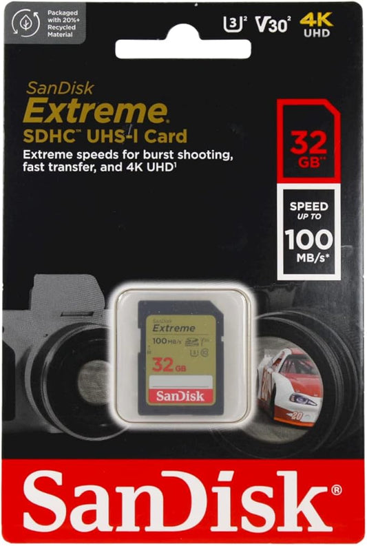 SanDisk 32GB Extreme SDHC UHS-I Memory Card - 90MB/s, C10, U3, V30, 4K UHD, SD Card - SDSDXVE-032G-GNCIN
