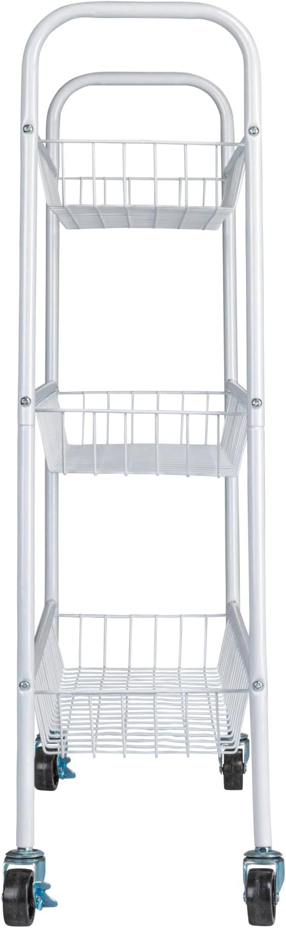 Household Essentials 3-Tier Slim Storage Cart, Heavy-Duty Steel Frame, Smooth Casters with Locks, Powder Coat Finish, Arched Handles, Easy to Assemble, Modern, Compact, White