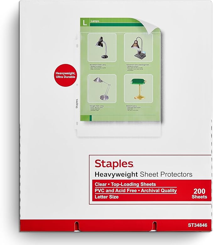 Staples Heavyweight Sheet Protectors, 8.5" x 11" – Clear 3-Hole Punched Page Protectors, Archival Safe, Pack
