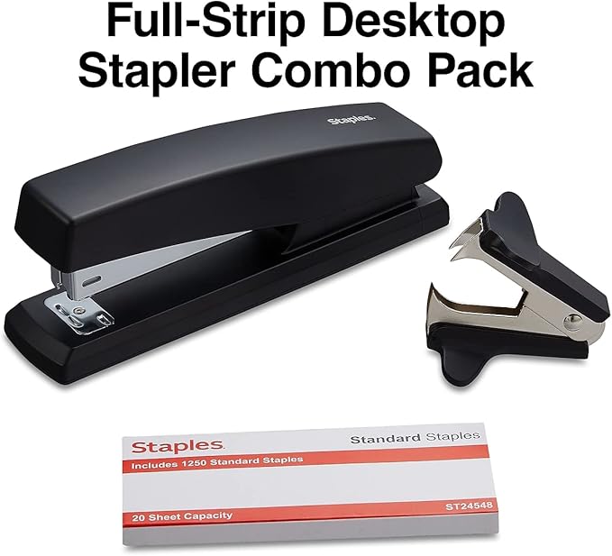 staples desktop stapler + claw staple remover + 1250 standard staples