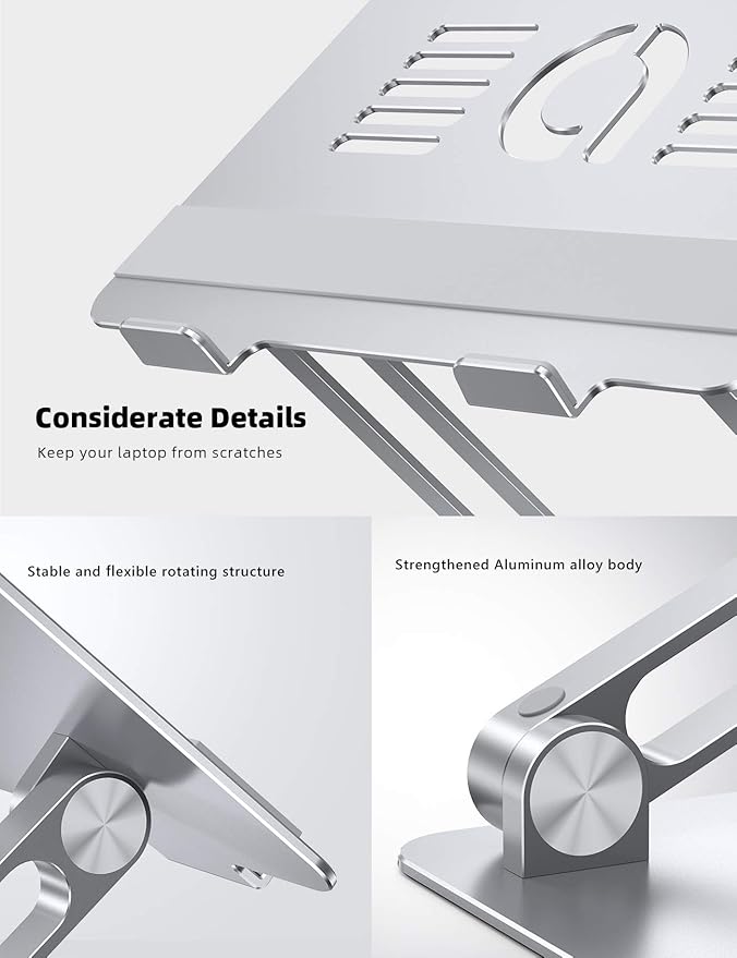 Lamicall Adjustable Laptop Stand, Portable Laptop Riser, Aluminum Laptop Stand for Desk Foldable, Ergonomic Computer Notebook Stand Holder for MacBook Air Pro, Dell XPS, HP (10-17.3'')- Silver