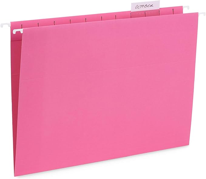 Blue Summit Hanging File Folders, Letter Size, Pink, Great for Organizing and Easy File Storage, 50 Per Box