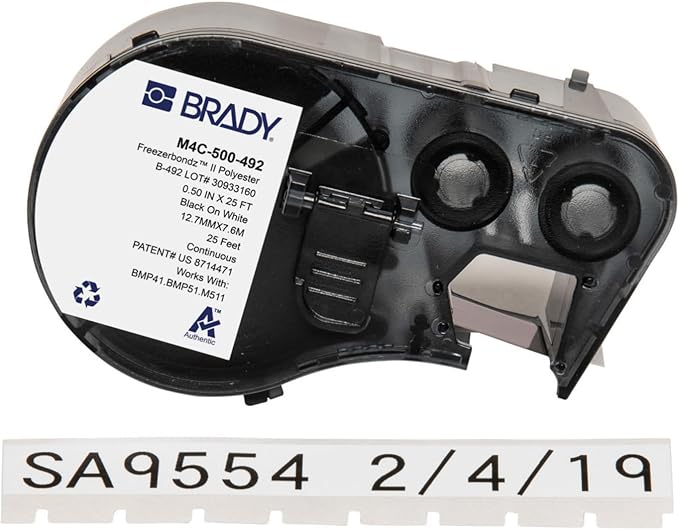 Brady FreezerBondz™ Polyester Label Tape for Label Printer BMP41/BMP51/BMP53/M511 - Self Adhesive Printer Labels - Black on White (12,70 mm (W) x 7,62 m (L)) - M4C-500-492