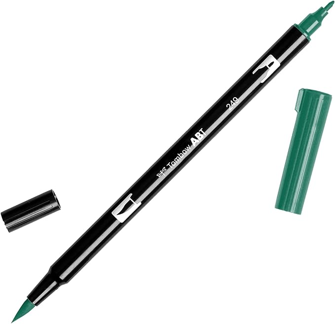 Tombow 56528 Dual Brush Pen Art Marker, 249 - Hunter Green, 1-Pack. Blendable, Brush and Fine Tip Marker