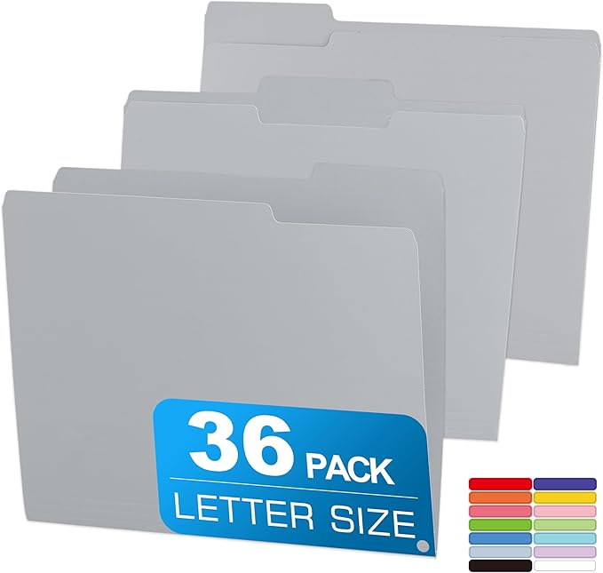 36 Packs Colored File Folders,Grey File Folders,Two Tone Color File Folder 8.5 x 11 Inch,1/3 Cut Tabs Letter Size,Manila File Folders for Office,School and Home,Organization