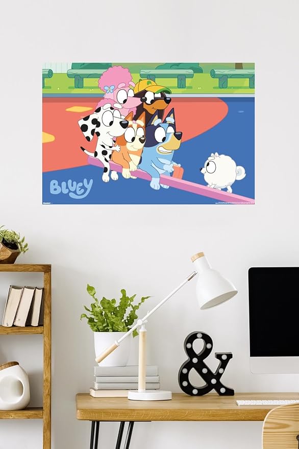 Bluey (2018) - Bluey and Friends See Saw Fun Wall Poster, 34L" x 22.4W", Poster & Mount Bundle