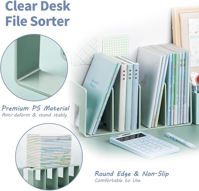 4Pcs Acrylic Desk File Sorter, Desktop File Organizer, 4 Sections Clutch Divider File Folder Rack, Purse Handbag Organizer Letter Notebook Folder, Office Supplies Stand (4 Colors)