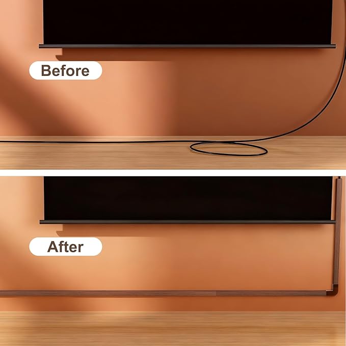 Yecaye Cord Hider, 113in Cord Covers for Wires on Wall, One-Cord Cord Organizer, Easy Install Cable Management Kit, Cable Cover Home Office, W0.59in H0.4in, Cherry