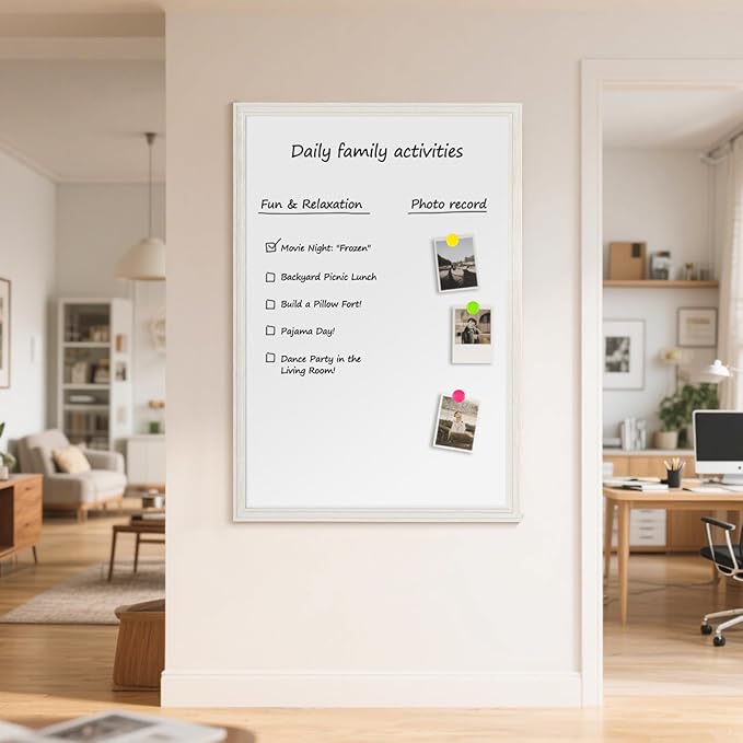 Lager White Board for Wall, 48''x36'' Magnetic Dry Erase Board, 4'x3' Decorative Whiteboard with White Vintage Wooden Frame, Hanging Writing Board for Home Office School Classroom