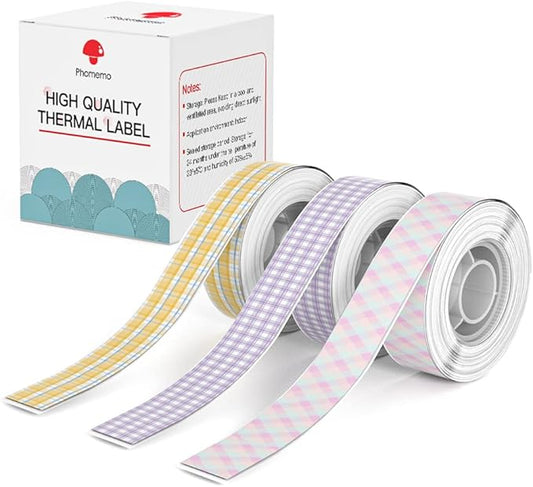 Phomemo D30 Label Maker Continuous Label Tape, Black on The Picnic, Poi-Grid Long Sticker Thermal Paper, Self-Adhesive Color Pattern Long Label Tape, 15mm x 6m (0.59x236.22 Inch)