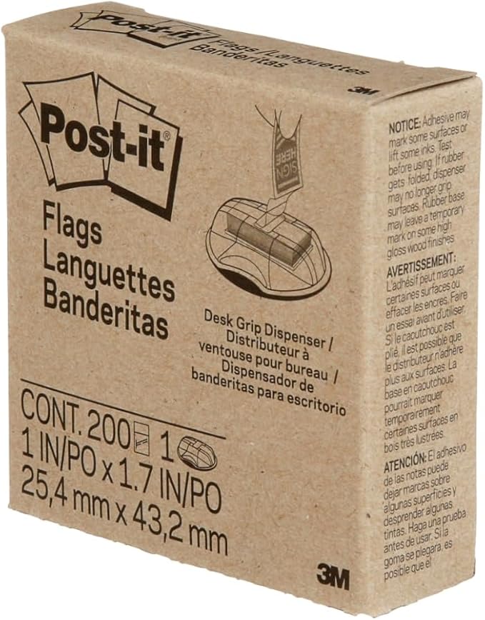 Post-it Message Flags, Sign Here, 200/Desk Grip Dispenser, 1 Dispenser/Pack, 1 in Wide, Red (680-HVSHR)