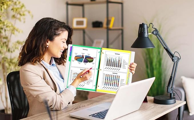 Binder Dividers with Tabs - 8 Index Tabs, Plastic 3 Hole Punch File Dividers for 3 Ring Binder, Letter Size, Durable File Organizer for School Office