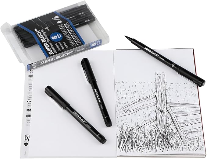 Creative Mark Calligraphy & Fineliner Pen Set of 3 Lettering & Calligraphy Drawing - Super Black, Permanent, Waterproof, & Acid-Free Chisel Nylon-Nibs Pens & Medium Brush Tip