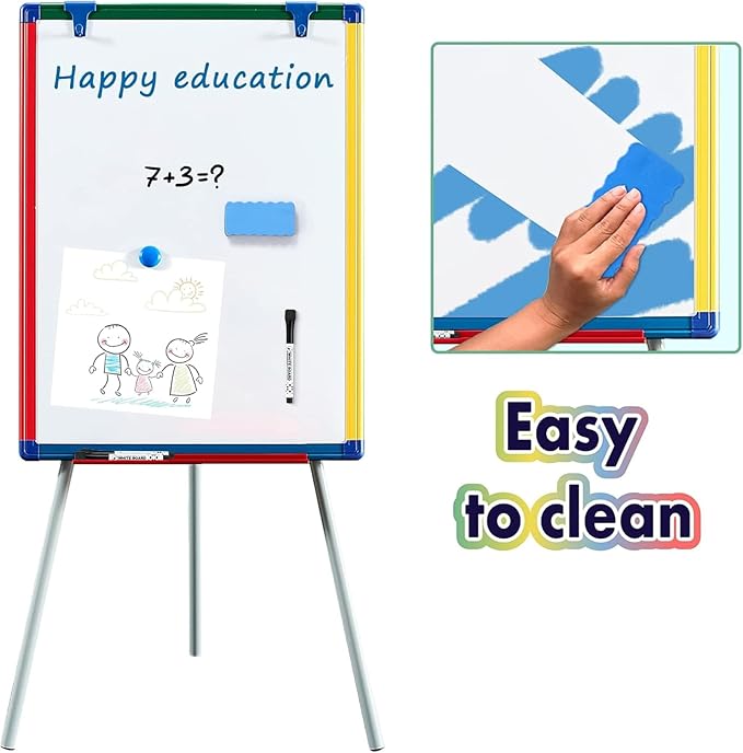 Dry Erase Board White Board for Kids 24x18 inch Art Easel for Kids Magnetic Tripod Whiteboard Art Easel and Flipchart Board with a Height-Adjustable Stand Perfect for Kid