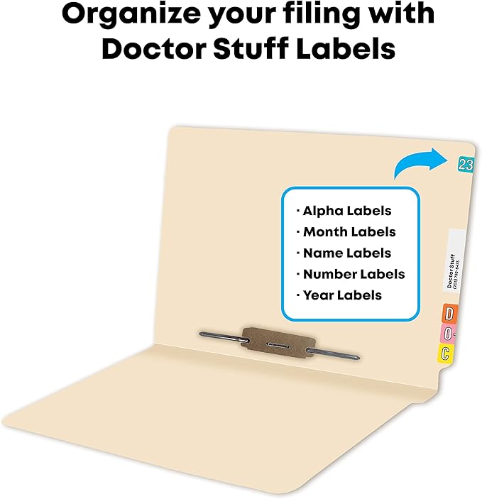 Manila File Folders, Doctor Stuff, Manila Letter Size Reinforced End Tab Folders with 2” Bonded Fastener on Inside Back in Position 5, 14 pt Manila Stock, Carton of 250