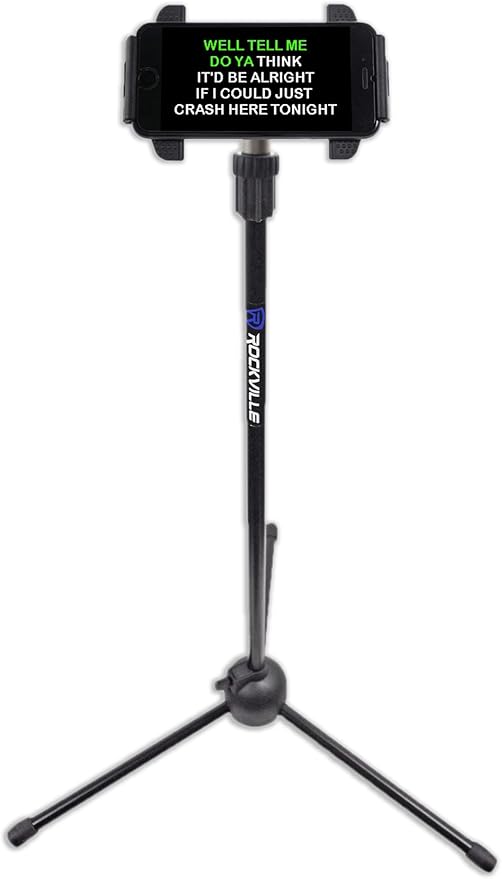 Rockville IPS20 Adjustable Tripod Stand for Tablets and Phones, Universal Fit, 360° Rotation, Collapsible Design, Perfect for Musicians, Presenters, and Content Creators