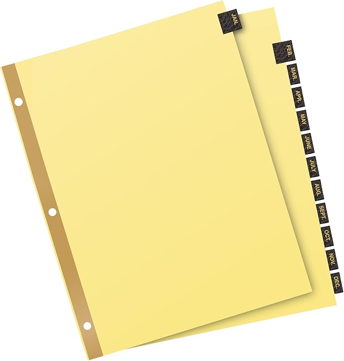 Avery Jan-Dec Dividers for 3 Ring Binders, 12 Tabs per Set, Pre-Printed Black Leather Tabs, Great for Organizing Records, Reports, Finances, and Other Important Documents (3 Sets of 26180)