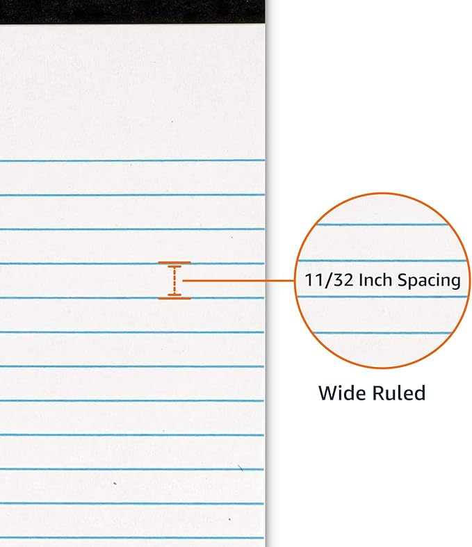 Amazon Basics Wide Ruled Lined Writing Note Pads for Office Supplies, 8.5" x 11.75", White, 12-Pack of 50 Perforated Sheets