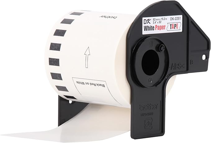 Brother Genuine DK-225124PK Continuous Length Replacement Labels, Black/Red Label on White Paper Tape, Engineered with Excellence, 2.4” x 50 feet, (24) Rolls per Box (DK225124PK)