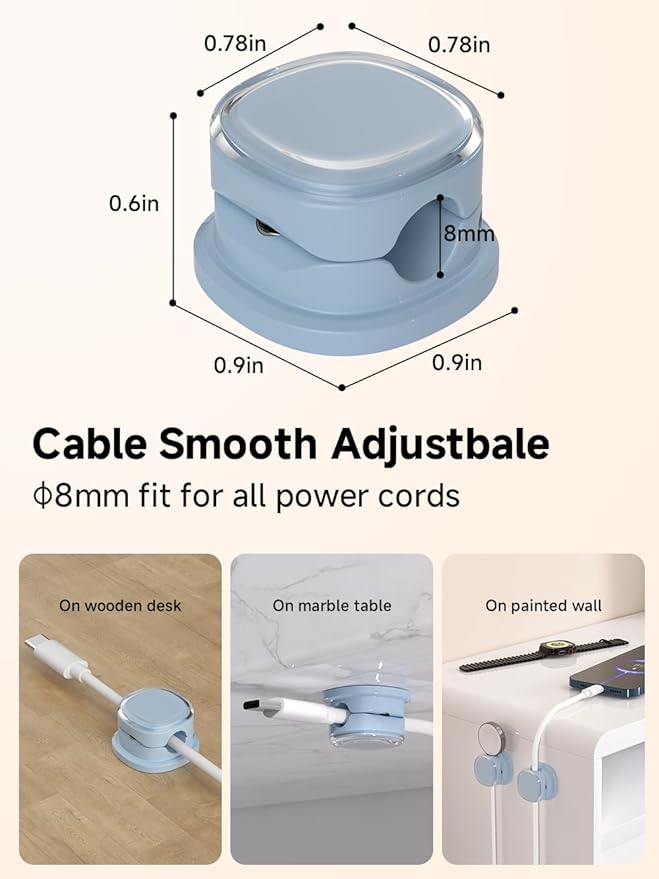 Magnetic Cable Clips, Adjustable Cord Holder Management, Adhesive Wire Keeper Organizer for Home Office Desk Phone PC Car Wall Desktop Nightstand Appliance (9-PCS Blue)
