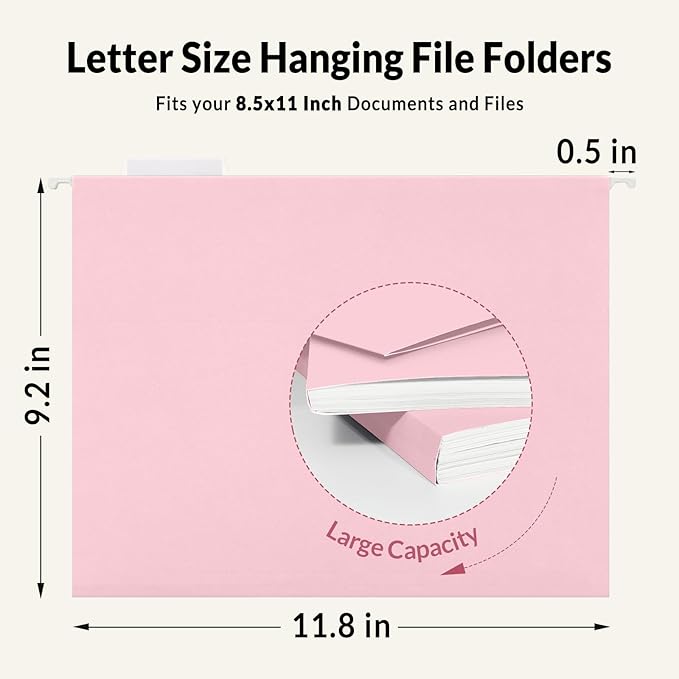 SUNEE 6 Pack Hanging File Folders, Pink Folders, Hanging File Folders Letter Size with 1/5-cut Tabs, Stay Organized for Your Home and Office Bulk File and Documents