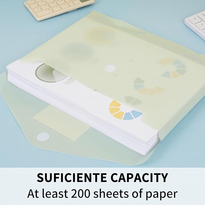 EOOUT 12pcs Plastic Envelopes, Plastic Folders for Documents, Hook & Loop Closure File Folders with Label Pocket A4 Size for School and Office Supplies