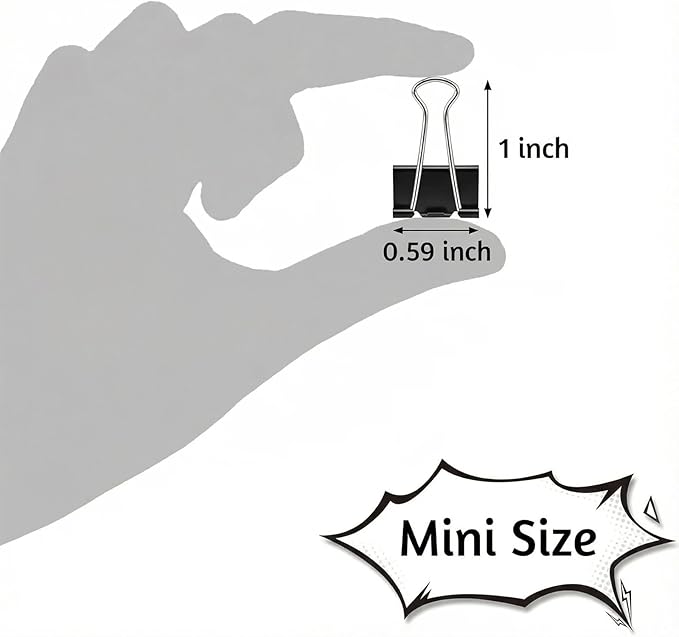 260Pcs Mini Binder Clips Black, 0.59 in/15mm Small Binder Paper Clips Office Clips Office Supplies Desk, Micro Size Cute Binder Clips, Small Paper Clamps for Home School Business (Black)