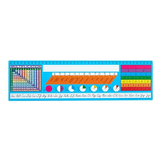 Really Good Stuff 24PK Zaner-Bloser Cursive Self-Adhesive Deluxe Plastic Desktop Reference Nameplate With Number Line, Fractions, Decimals, Percentages, Place Values, and Multiplication