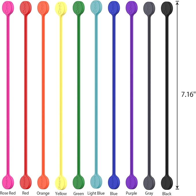 SMART&COOL Reusable Silicone Magnetic Cable Ties for Bundling and Organizing, Holding Stuff, Book Markers, Fridge Magnets, Assorted Color, 7.16'' (10-Pack, Yellow)