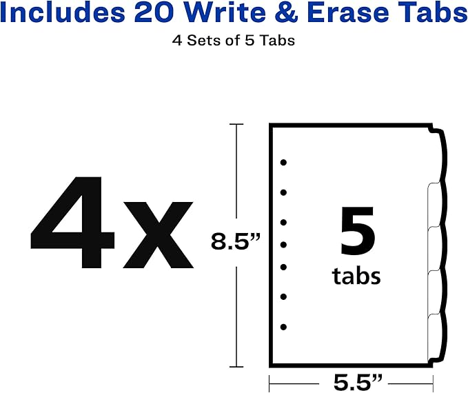 Avery Insertable Style Edge Plastic Mini Dividers for 3 Ring Binders, 5.5" x 8.5", 5-Tab Sets, Multicolor, 4 Binder Divider Sets (21118) |(Pack of 6)