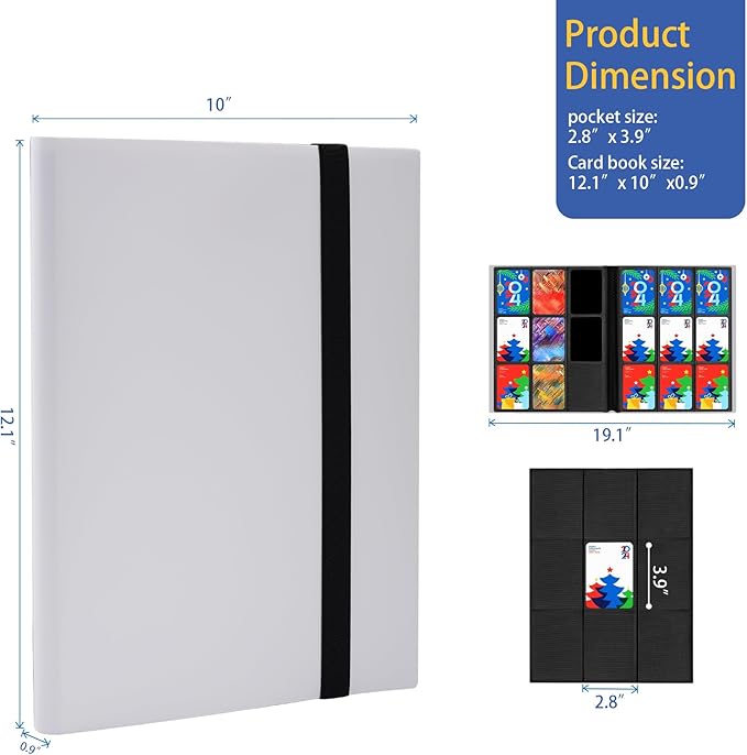 Card Binder, Premium Card Book for 360 Cards, Sturdy Card Album for Collectible Cards, Side-Loading Card Collection Folder for TCG, MTG, Other Game Cards, Sport Cards, White, TM10001-7