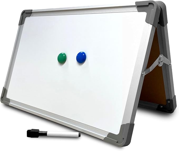 Flipside Products 18” x 12” Magnetic Double-Sided Desktop Easel, Bright White Dry Erase Easel for Office, Home, and Classroom, Aluminum Frame, Magnets and Dry Erase Marker w/Magnetic Eraser Cap