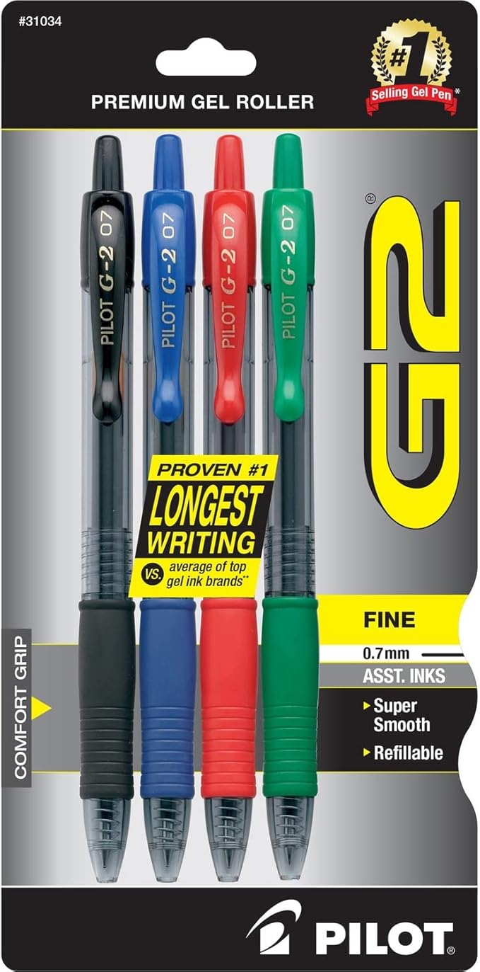 Pilot G2 Premium Gel Roller Pens, Bold Point, Gel Ink Pens, 1 mm, Pack of 4, Assorted Classic - Ideal for School, Journaling & Office Writing
