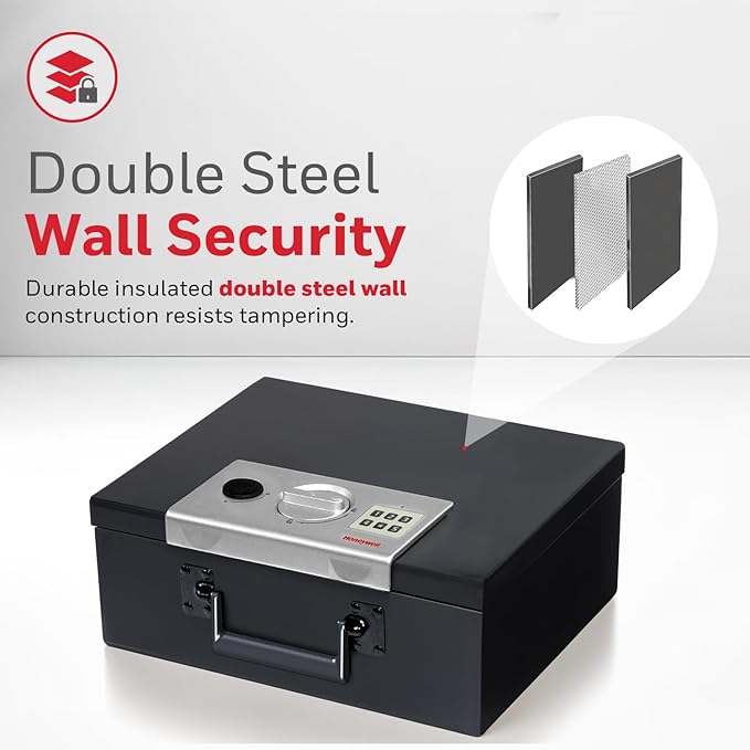 Honeywell Safes & Door Locks - Hideable Small Safe Box - Fire Resistant Document Safety Box for Home - Steel Security Digital Code Lock for Personal Items, Jewelry, Money Safe - 0.26-CU - Black - 6108